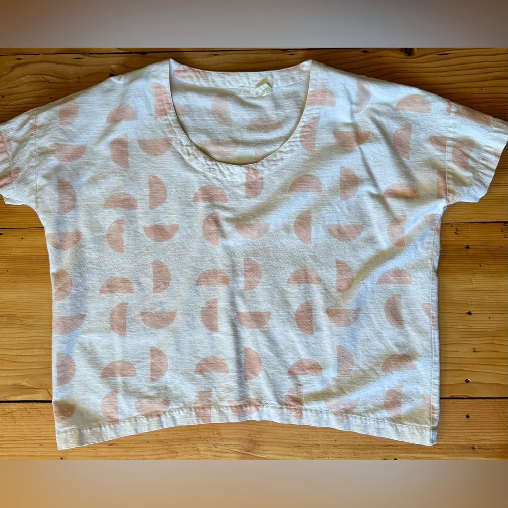 Cropped block print linen shirt